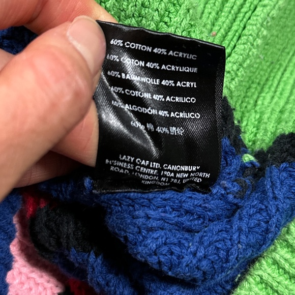 Lazy Oaf Bright Striped Turtleneck Rainbow Cropped Cotton Sweater Womens Small - Picture 5 of 7